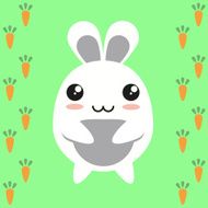 Cute kawaii bunny on carrot background flat design N2