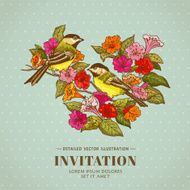 Retro Background - Flowers and Birds