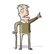 cartoon old man with walking stick N13