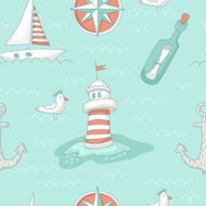 Nautical seamless pattern with a lighthouse N2
