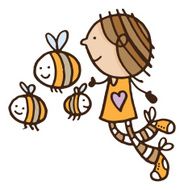 Girl running with bees