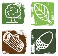 Tree and acorn grunge block icons