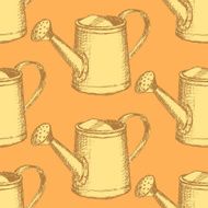 Sketch watering can vector seamless pattern N2