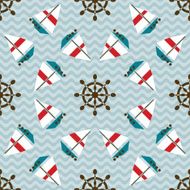 Seamless sea pattern with boats and hand wheels