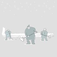 Snow Shoveling in a gray blizzard
