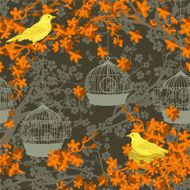 Hand Drawn Cherry Blossoms And Birds Tree Background Pattern N2