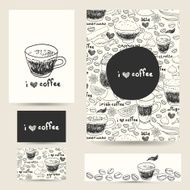 Design template set with coffee cups and beans pattern N2