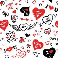 Seamless Pattern of Hand Drawn Hearts and Valentine&#039;s Elements