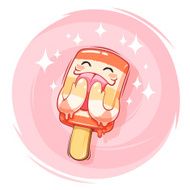 Happy Cartoon Ice Cream on Round Frame