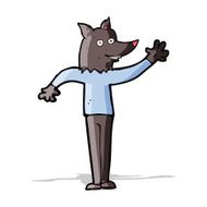 cartoon waving wolf man N11