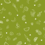 Seamless pattern with hand drawn cute fruits and vegetables