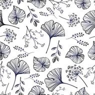 Leaf flowers and herbs seamless pattern N12