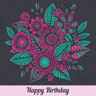 Vector template with hand drawn colorful doodle fancy flowers