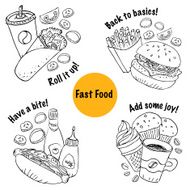 Vector fast food sets line art style N2