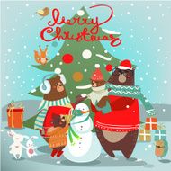 christmas card with cartoon animals