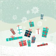 Vintage Christmas card with gifts and snowflakes Vector illustration N4