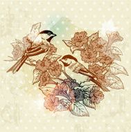 Vintage Spring Card with Bird and Flowers