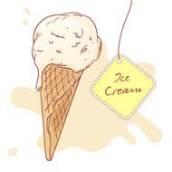 Hand drawn ice cream in a waffle cone Vector illustration