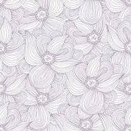 Outline seamless pattern with doodle flowers silhouettes Hand drawn background