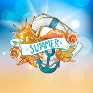 Summer Card with Sea Shells Anchor Lifeline N7