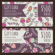 Vector gift voucher card with colorful hand drawn flowers background N2