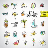 Set of vector doodle summer icons N6