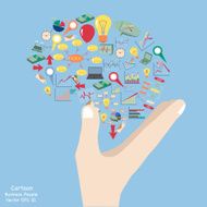 Business cartoon hand holding creative brain idea