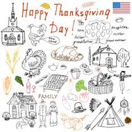 Thanksgiving doodles set Traditional symbols sketch collection