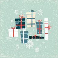 Vintage Christmas card with gifts and snowflakes Vector illustration N5