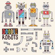Colorful doodle toy robots set Vector illustration