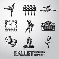 Set of Ballet freehand icons with - ballet dancers swan