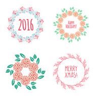 Christmas wreath drawn Vector set N16