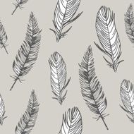 Black and white seamless pattern with feathers N2