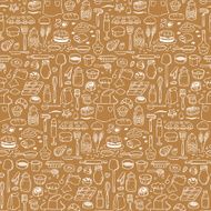 Seamless hand drawn doodle pattern with bakery elements