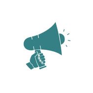 Hand holding megaphone loudspeaker isolated symbol