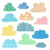 Set of hand drawn clouds with cute texture