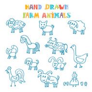 Hand drawn farm animals