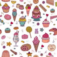 Desserts Background - Seamless Pattern with Cakes and Sweets N2