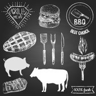 Set of hand drawn grill and barbeque elements