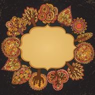 Hand drawn vector frame with autumn trees N2