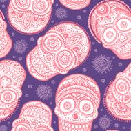 Vintage ethnic hand drawn human skull seamless pattern