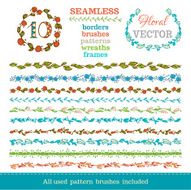 Vector set of seamless hand-drawn floral borders