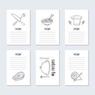 Recipe cards collection with hand drawn food