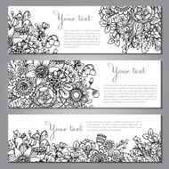 Three vector templates with beautiful monochrome floral pattern