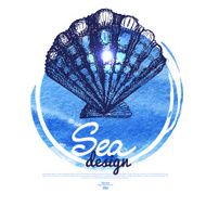 Seashell banner Sea nautical design Hand drawn sketch and wate N4