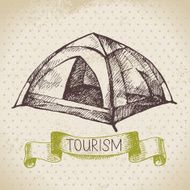 Vintage sketch tourism background Hike and camping hand drawn i N7