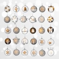 Set of Christmas balls with ornaments Vector sketch illustration N3