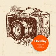 Vintage travel and holiday background with camera Hand drawn sk
