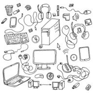 set of hand drawn doodles electronic gadget vector illustration N2