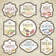 Hand Drawn Food Badges Set Vector illustration eps10